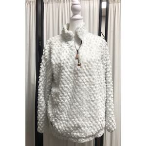 Simply Southern Womens S White Zip Neck Fully Lined So Soft Fur 2 Pocket Top